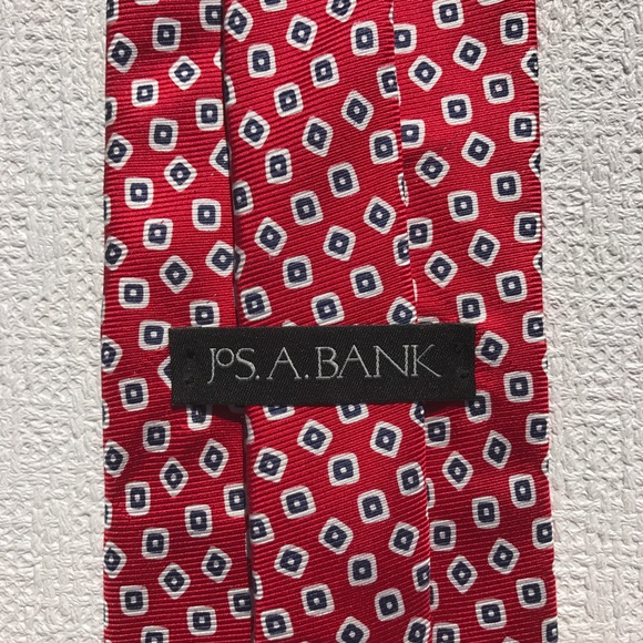 Jos. A. Bank Red Tie with White/Blue Square Tie - Picture 1 of 6